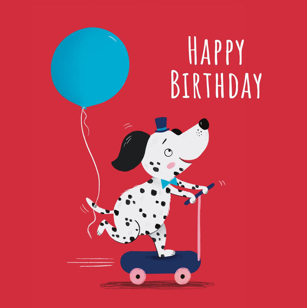 Cute Dalmatian Dog And Blue Balloon Birthday Confetti-exploding Greetings Card