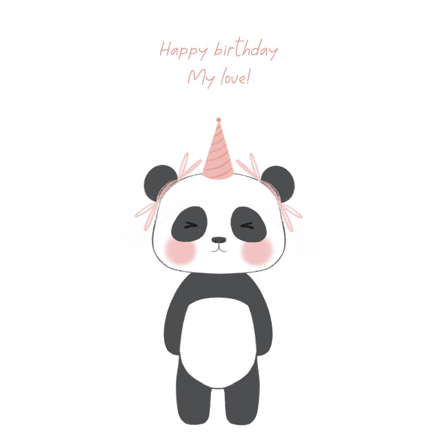 Cute Panda In Pink Party Hat Happy Birthday My Love Confetti-exploding Greetings Card
