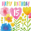 Delicate Flowers Happy 15th Birthday Confetti-exploding Greetings Card
