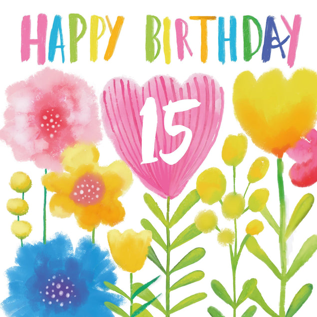 Delicate Flowers Happy 15th Birthday Confetti-exploding Greetings Card
