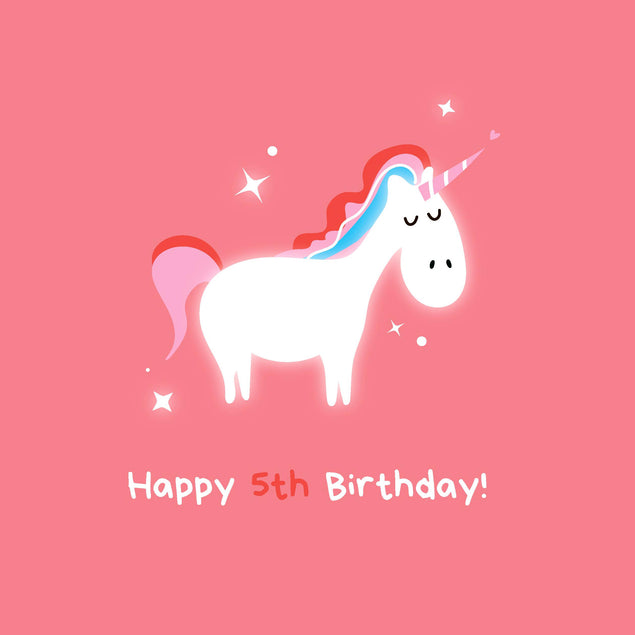 Cute Unicorn In Pink Happy 5th Birthday Confetti-exploding Greetings Card