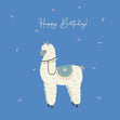Happy Alpaca On The Blue Background Happy Birthday Confetti-exploding Greetings Card