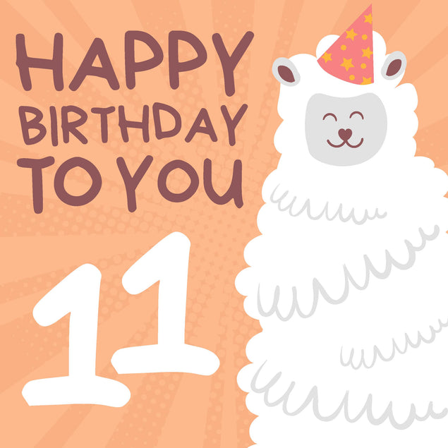 Cute Smiling Alpaca Happy 11th Birthday Confetti-exploding Greetings Card