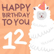 Cute Smiling Alpaca Happy 12th Birthday Confetti-exploding Greetings Card