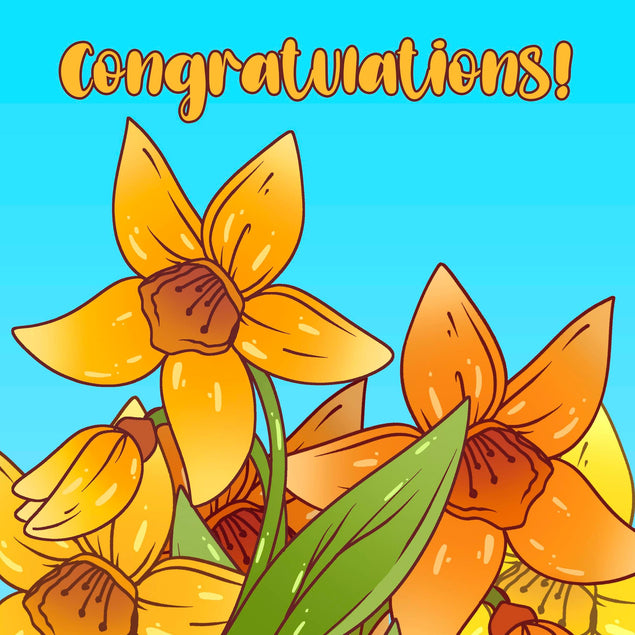 Yellow Cartoon Daffodil Congratulations Confetti-exploding Greetings Card