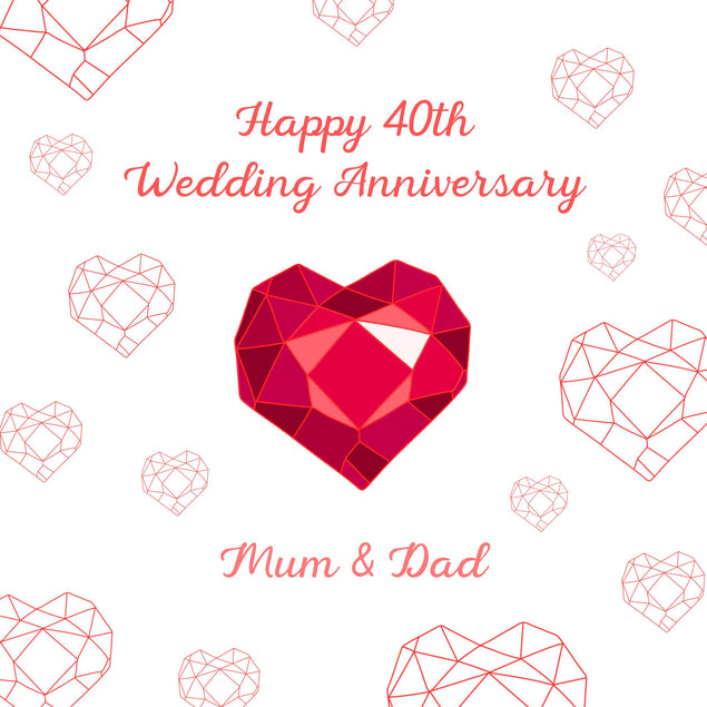 Happy 40th Wedding Anniversary Mum And Dad Ruby Heart Confetti-exploding Greetings Card