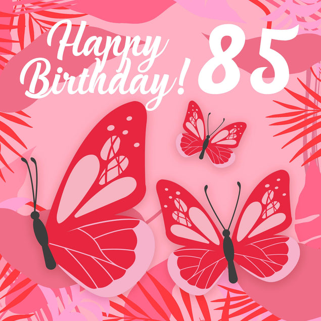 Tropical Pink Butterfly 85th Birthday Confetti-exploding Greetings Card