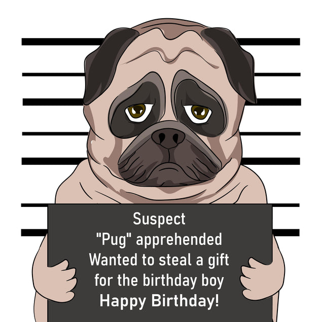 Suspected Pug Happy Birthday Confetti-exploding Greetings Card