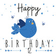 Cute Lovely Blue Bird Happy 12th Birthday Confetti-exploding Greetings Card