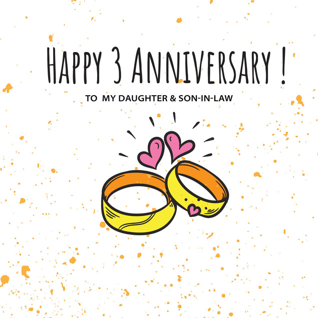 Happy 3rd Wedding Anniversary Daughter And Son-in-law Rings And Pink Hearts Confetti-exploding Greetings Card