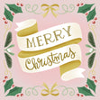 Merry Christmas Ribbon Pink Confetti-exploding Greetings Card