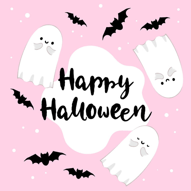 Cute Ghosts In Pink Happy Halloween Confetti-exploding Greetings Card