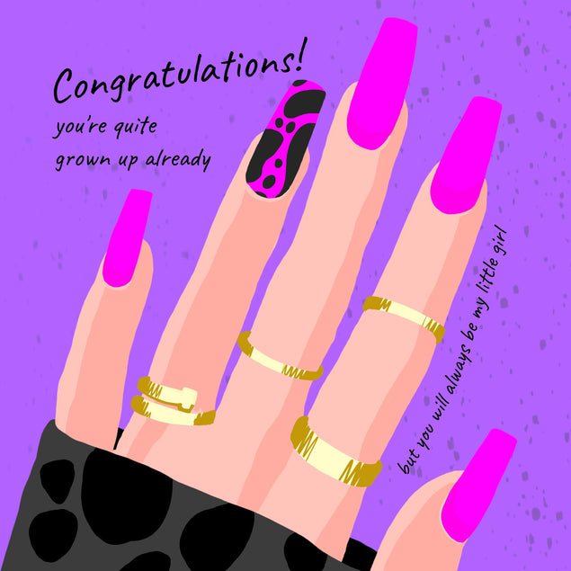 Purple Background Stylish Manicure Happy Birthday Confetti-exploding Greetings Card