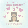 Cute Teddy Bear Happy 2nd Birthday Niece Confetti-exploding Greetings Card