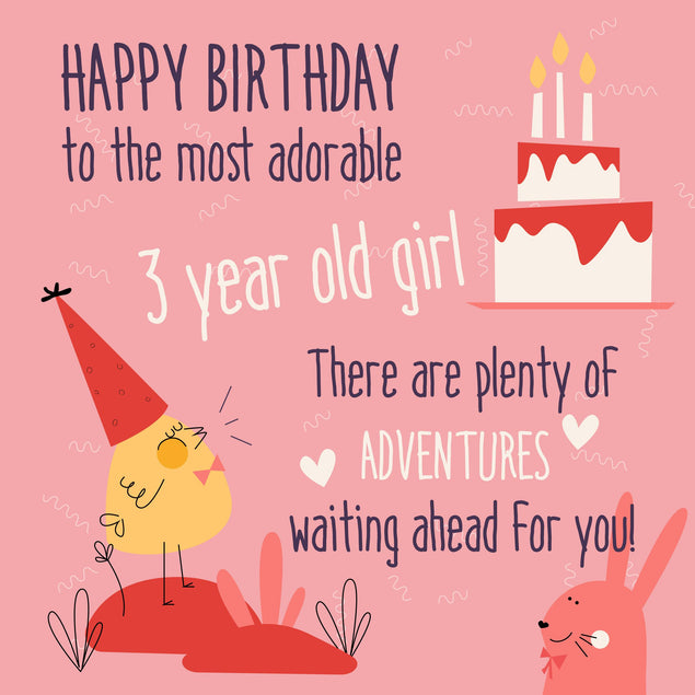Plenty Of Adventures Waiting For You Ahead Happy 3rd Birthday Girl Confetti-exploding Greetings Card