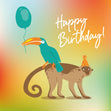Monkey With Green Toucan Happy Birthday Confetti-exploding Greetings Card
