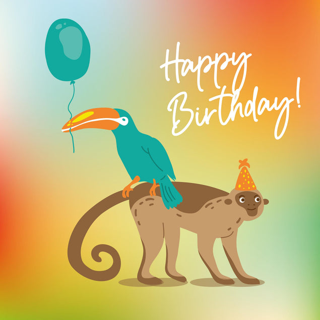 Monkey With Green Toucan Happy Birthday Confetti-exploding Greetings Card