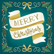 Merry Christmas Ribbon Teal Confetti-exploding Greetings Card
