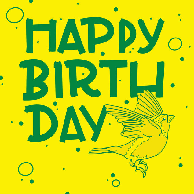 Yellow Flying Bird Happy Birthday Confetti-exploding Greetings Card
