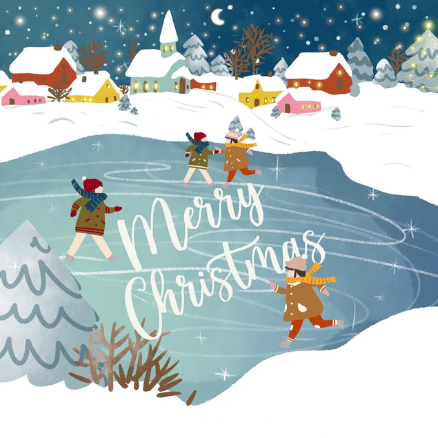 Merry Christmas Kids Ice Skating Confetti-exploding Greetings Card