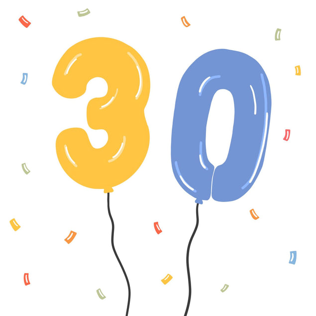 30 Balloons Multi Confetti-exploding Greetings Card