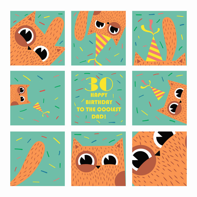 Funny Red Cat Happy 30th Birthday Dad Confetti-exploding Greetings Card