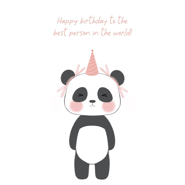 Cute Panda In Pink Party Hat Happy Birthday Best Person Confetti-exploding Greetings Card