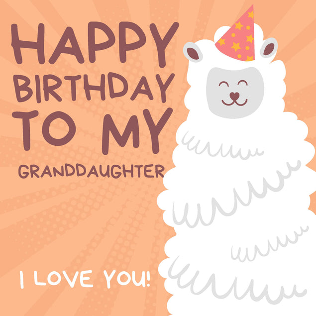 Cute Smiling Alpaca Happy Birthday Granddaughter Confetti-exploding Greetings Card