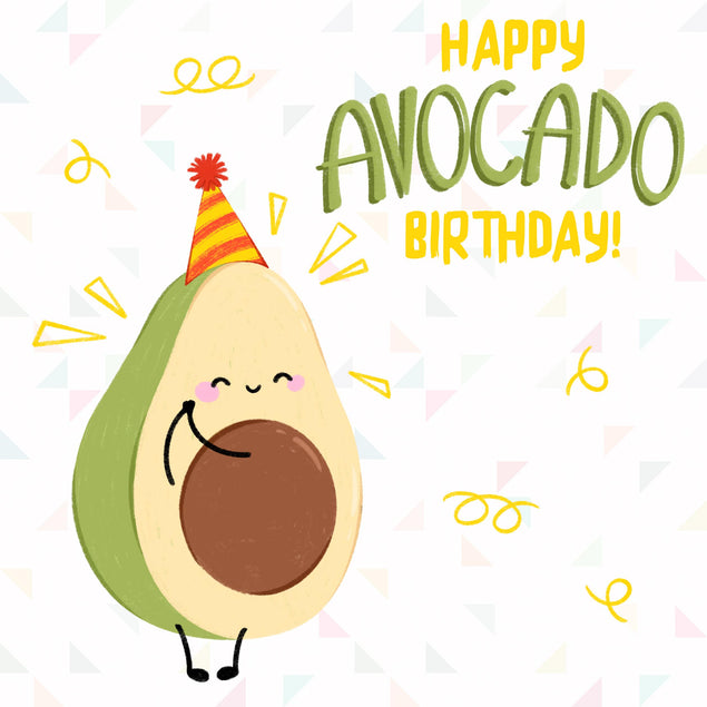 Cute Little Avocado Birthday Confetti-exploding Greetings Card