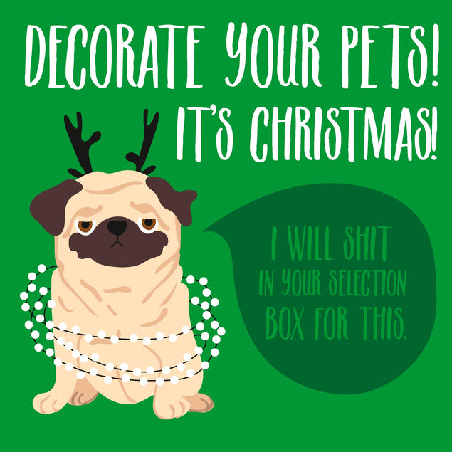 It's Christmas! Decorate Your Pets Annoyed Pug Confetti-exploding Greetings Card