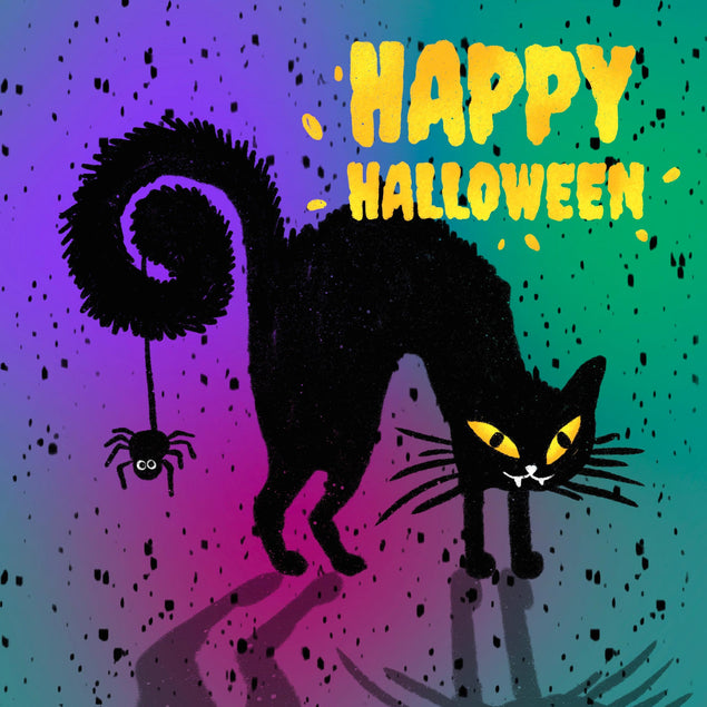 Spooky Black Cat Happy Halloween Confetti-exploding Greetings Card