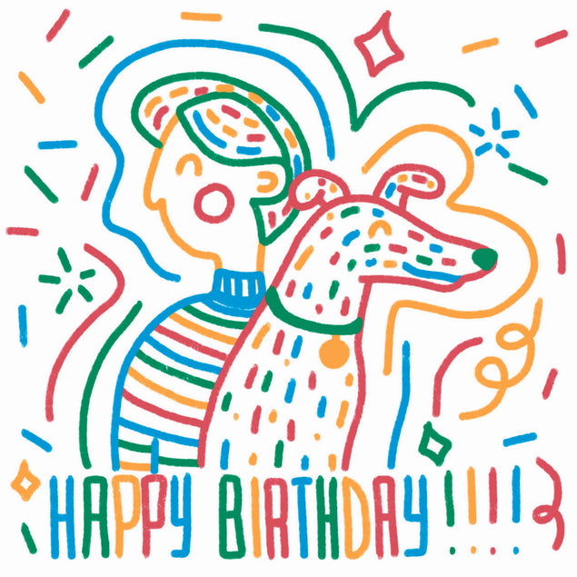 Cute Colorful Boy And Dachshund Happy Birthday Confetti-exploding Greetings Card
