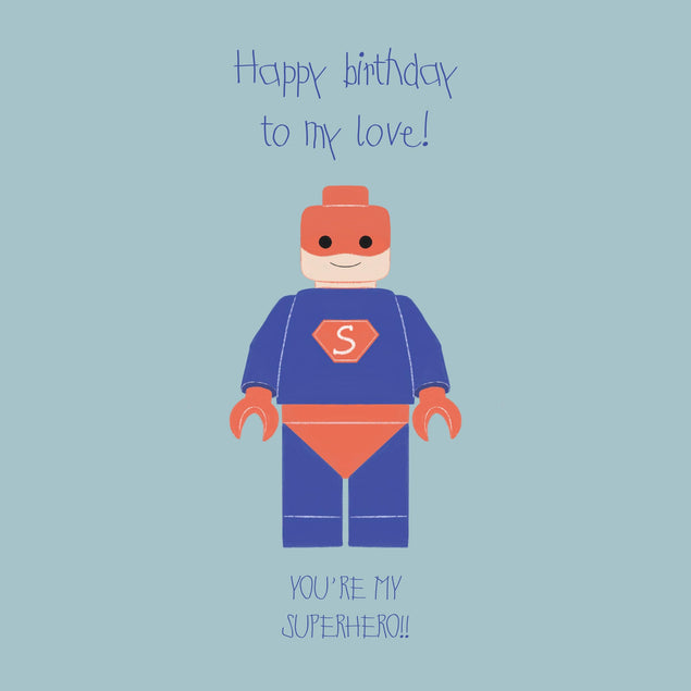 Blue Background Lego Superhero Happy Birthday My Love Confetti-exploding Greetings Card