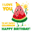 Watermelon With A Flower I Love You Happy Birthday Grandson Confetti-exploding Greetings Card