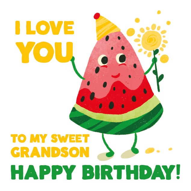 Watermelon With A Flower I Love You Happy Birthday Grandson Confetti-exploding Greetings Card