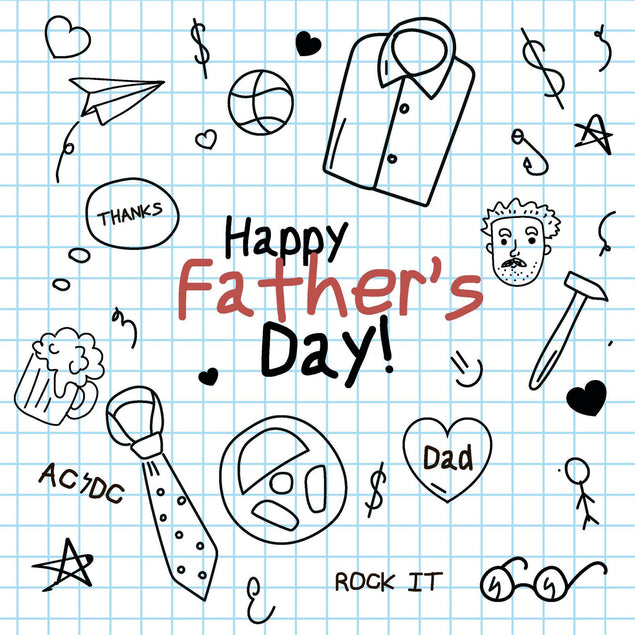 Happy Father's Day Doodle Black Confetti-exploding Greetings Card