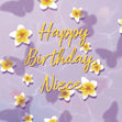 Happy Birthday Niece Tropical Flowers Lilac Confetti-exploding Greetings Card
