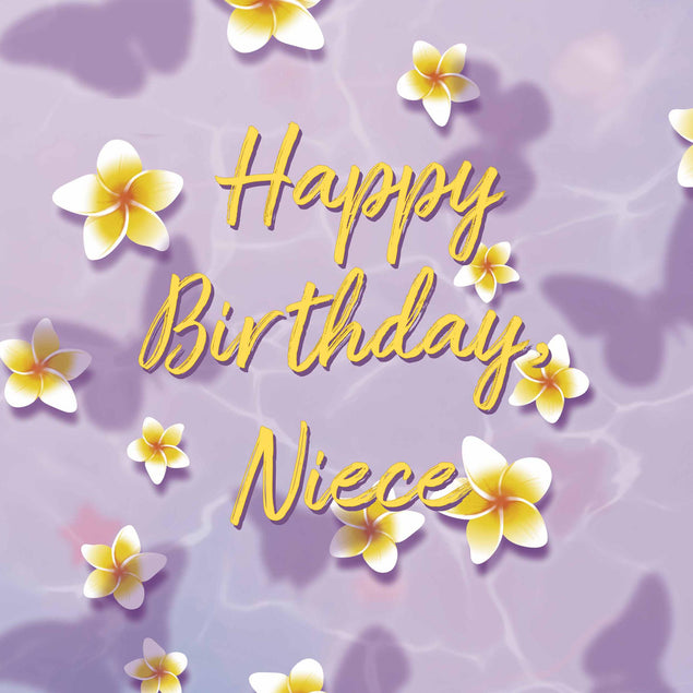 Happy Birthday Niece Tropical Flowers Lilac Confetti-exploding Greetings Card