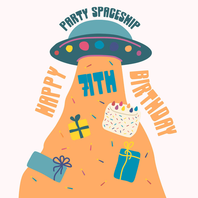 Party Spaceship Happy 71st Birthday Confetti-exploding Greetings Card