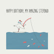 Fishing Seagull Happy Birthday Stepdad Confetti-exploding Greetings Card