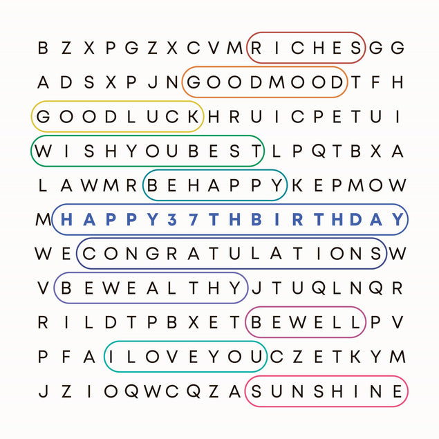 Colorful Word Game Happy 37th Birthday Confetti-exploding Greetings Card