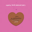 100% Authentic Lover 3rd Anniversary Confetti-exploding Greetings Card