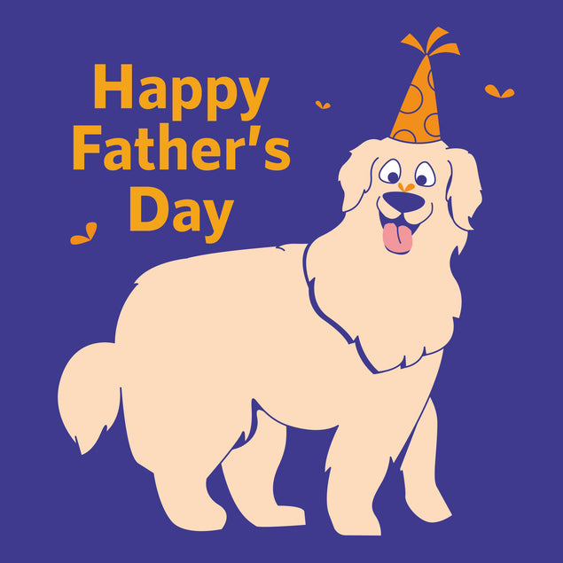 Happy Father's Day Golden Retriever Purple Confetti-exploding Greetings Card