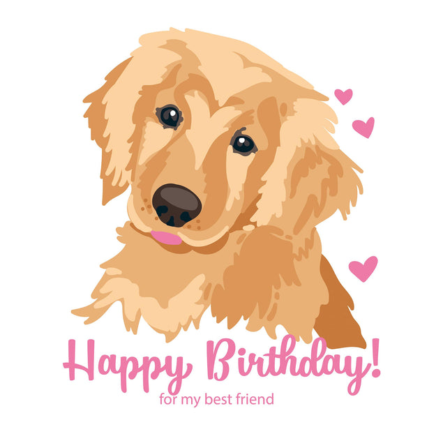 Happy Birthday Golden Retriever And Hearts Confetti-exploding Greetings Card