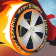 Happy Birthday Wheel On Fire Confetti-exploding Greetings Card