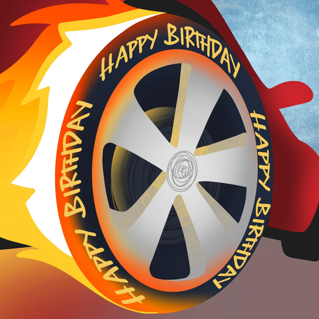 Happy Birthday Wheel On Fire Confetti-exploding Greetings Card
