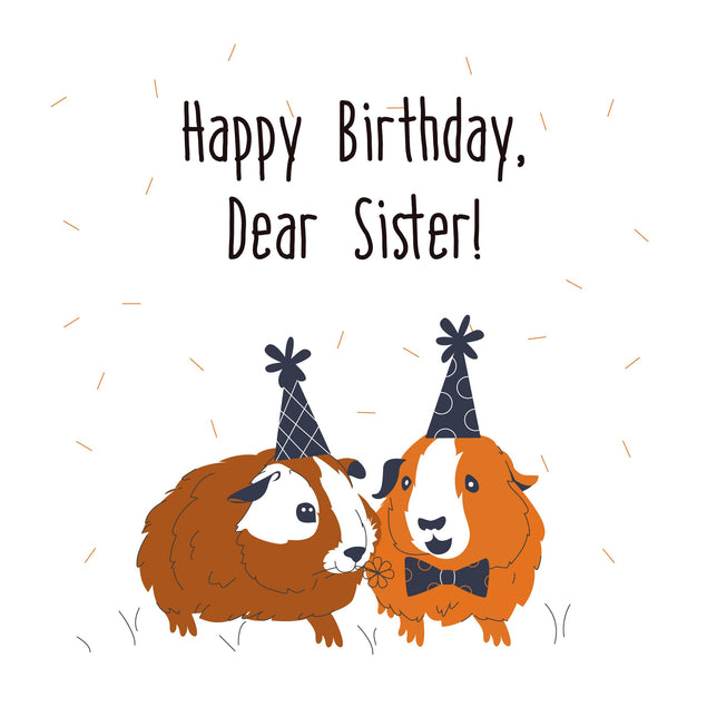 Cute Guinea Pigs Happy Birthday Sister Confetti-exploding Greetings Card