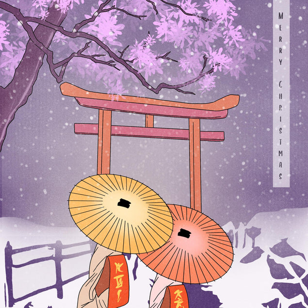 Merry Christmas Japanese Style Confetti-exploding Greetings Card