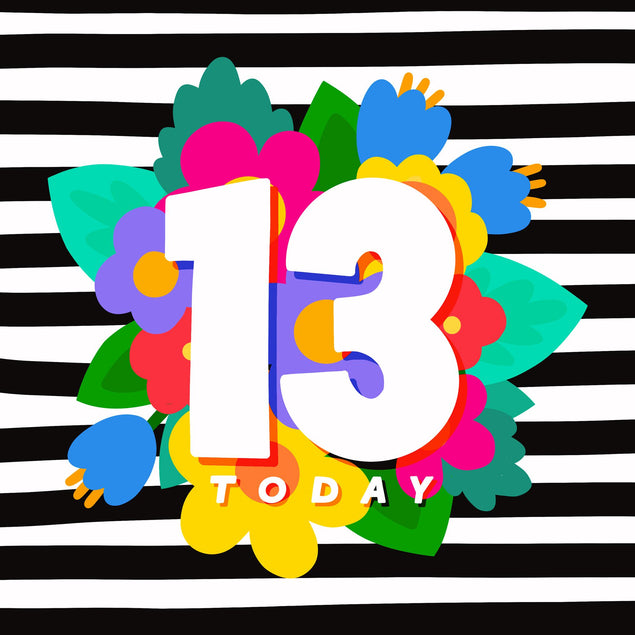 Colourful Flowers 13th Birthday Confetti-exploding Greetings Card