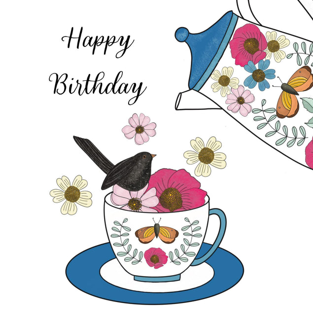 Vintage Cup Of Tea Birthday Confetti-exploding Greetings Card